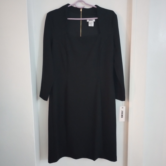 DKNY Elegant Black Formal Long Sleeve Dress Size 10